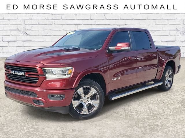 2022 RAM 1500 Laramie in Red — front three-quarter view