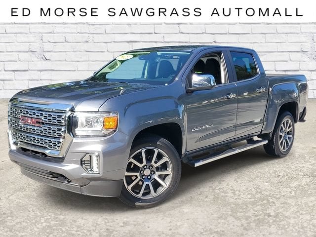 2022 GMC Canyon Denali in Satin Steel Metallic — front three-quarter view