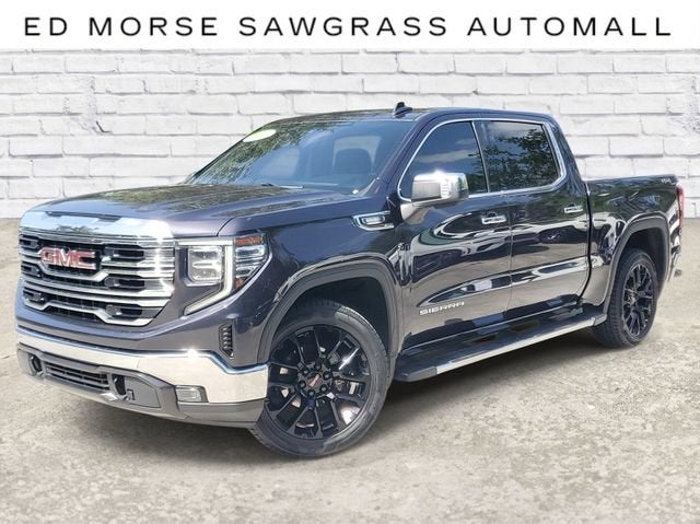 2023 GMC Sierra 1500 SLT in Titanium Rush Metallic — front three-quarter view