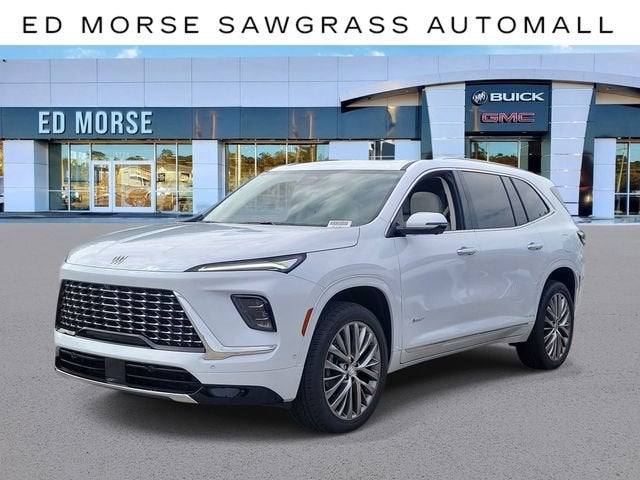 2026 Buick Enclave Avenir in Iridescent White Tricoat — front three-quarter view