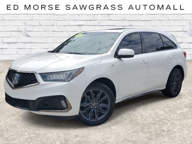 2019 Acura MDX w/Technology/A-Spec Pkg in Whi/White — front three-quarter view